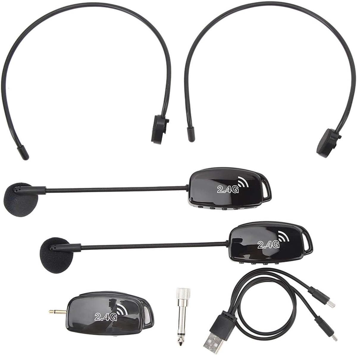 Microfoonheadset, 2.4G Dual Headset-microfoonsysteem, Ruisonderdrukking, Oplaadbaar, voor Lerarenpodium