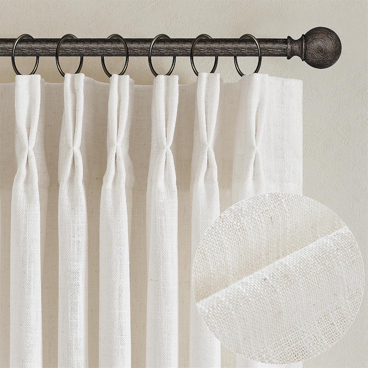 Knijpen geplooide linnen gordijnen 213 cm lengte 2 panelen voor woonkamer slaapkamer getextureerde crème ivoor berk semi-pure boho neutrale achterkant tab knijphaken ringen raamgordijn 213