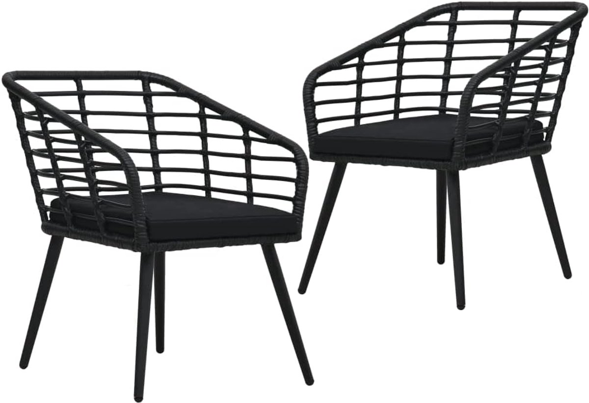 2 stuks, met kussens, polyrotan, zwart, vrijetijdsstoelen, balkonstoelen, outdoorstoelen, terrasstoelen voor tuin, gazon, terras