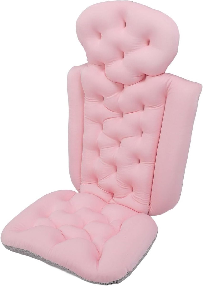 Lichaamsbadkussen Multifunctioneel Opvouwbaar Ademend Sneldrogend Rekbaar Zacht Badkuipkussen voor Zwembad Spa Buitenbad Groot 90x38cm Premium gaasstof en polystyr (Roze)