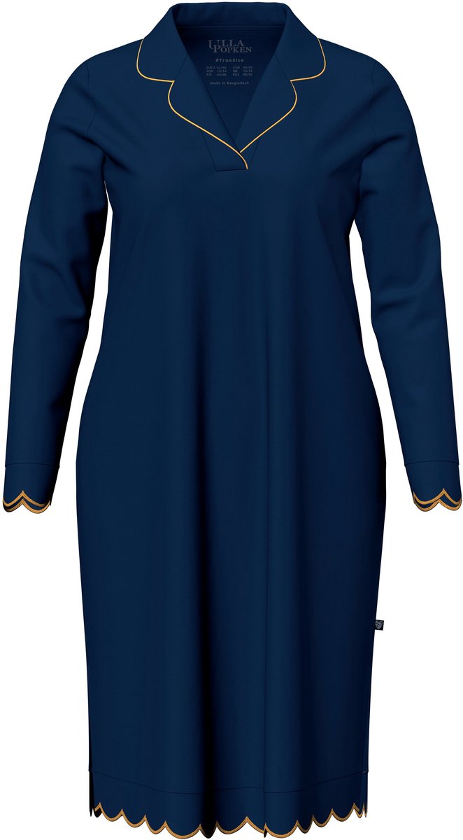 Ulla Popken Dames - Nachthemd pyjama-stijl reverskraag lange mouwen modalmix - Nachtblauw - Maat 42+