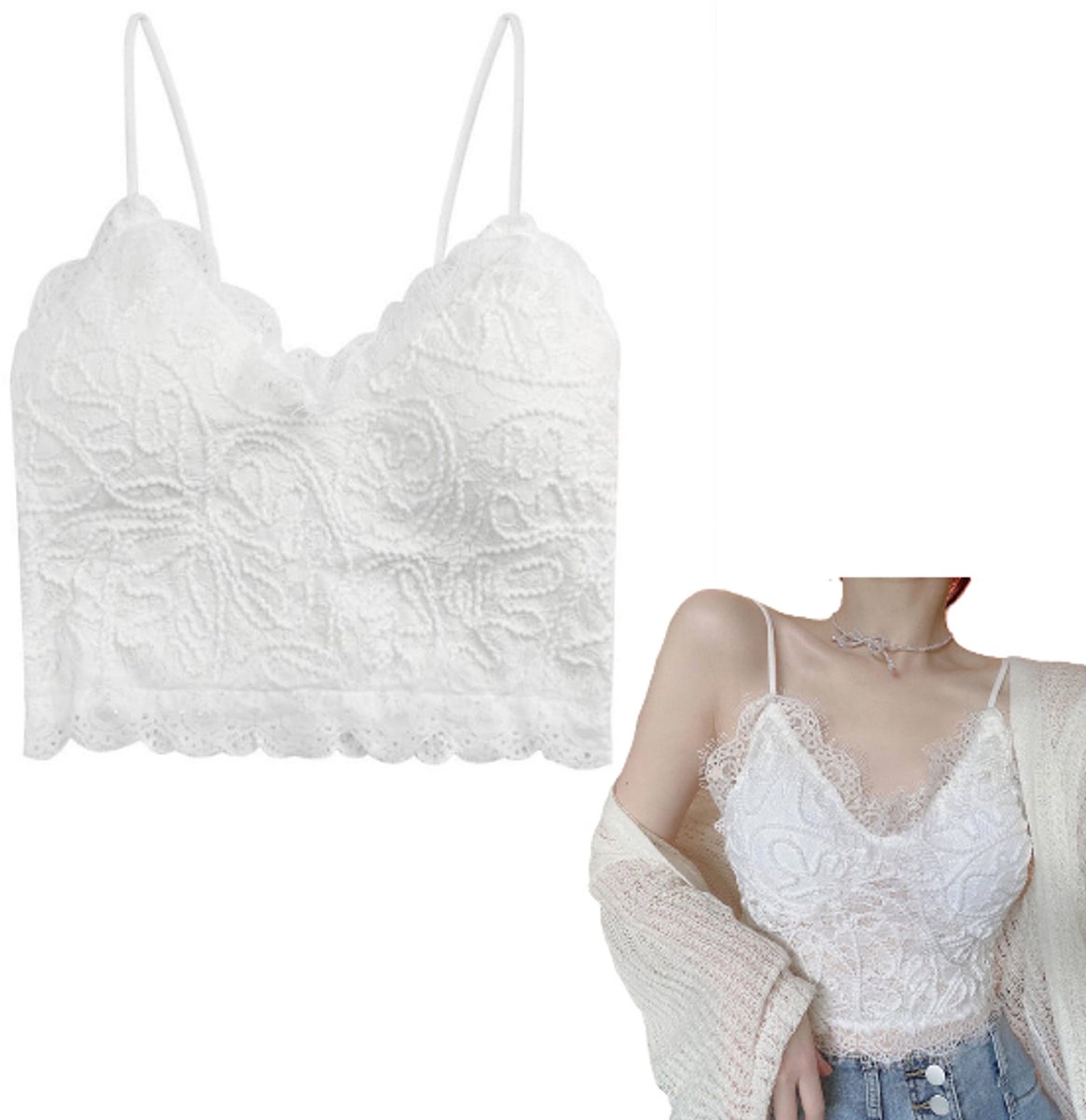 LOUZIR Kanten Top Bralette - Crop top - BH Kant - Bh's zonder beugel - Dames Kleding - Festival - Zomer – Comfortabel – Wit - LOUZIR