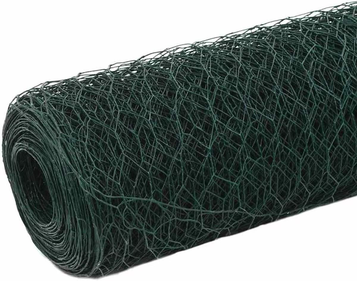 Staaldraadhek met pvc-coating, 25 x 1,5 m, groen, ideaal als planten- en boombescherming en voor volières, konijnen- en kippenren