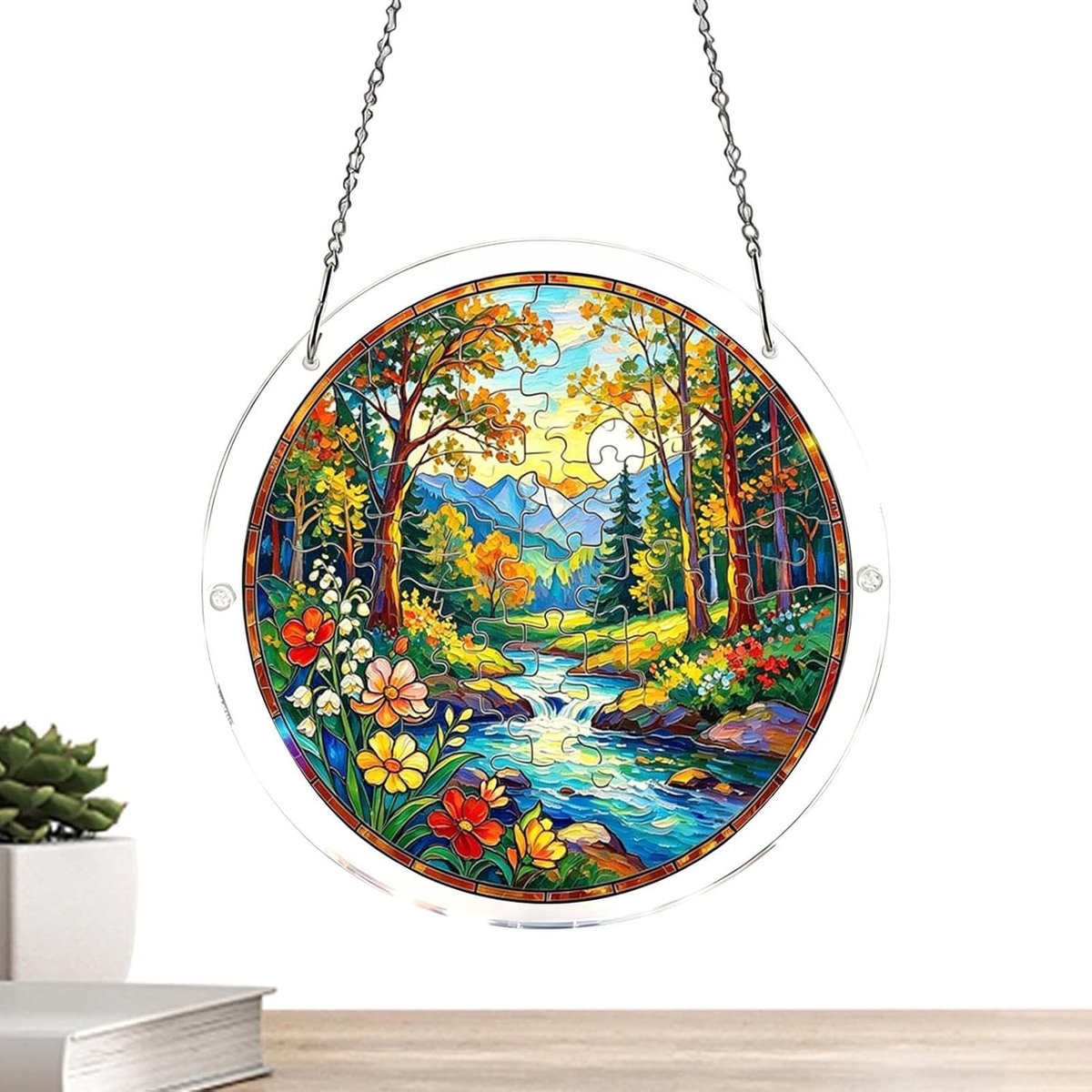 Zonnevanger, 2D-decoratie van acryl, kleurrijk lentelandschap, voor binnen, huis, woning, studio, slaapkamer, balkon, tuin, muur, raam