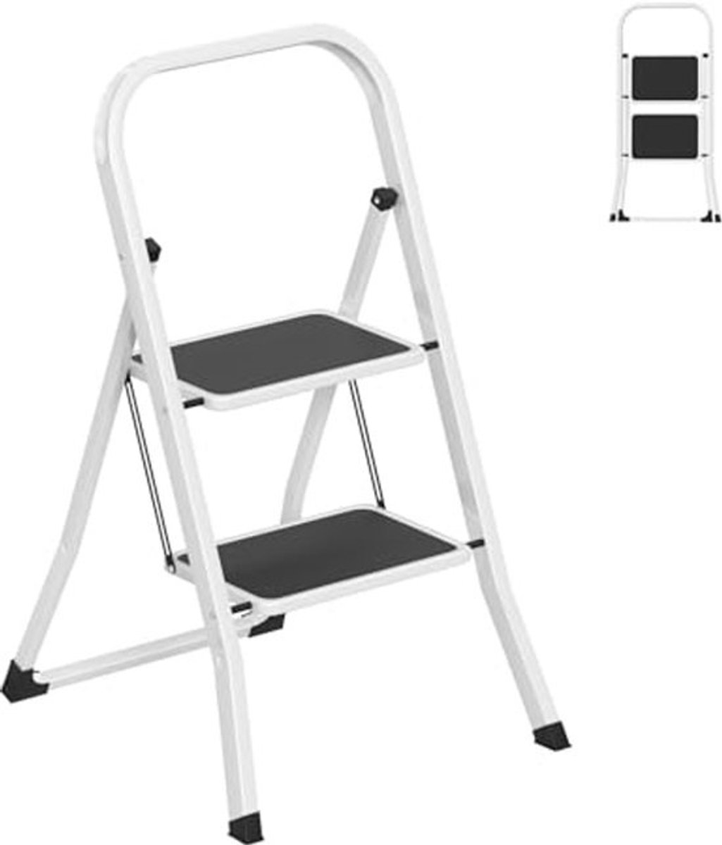 Inklapbare trapladder met leuning - 2 treden huishoudladder voor veilig gebruik