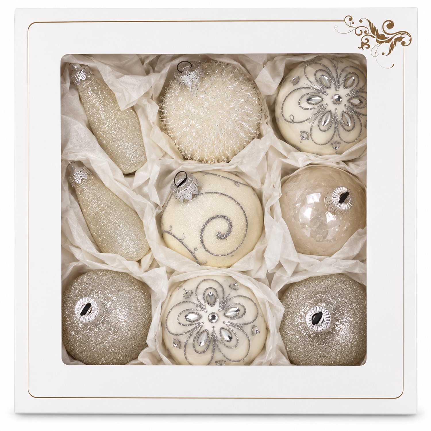 ZoeZo Design - 9 stuks - kerstbal - wit - zilver