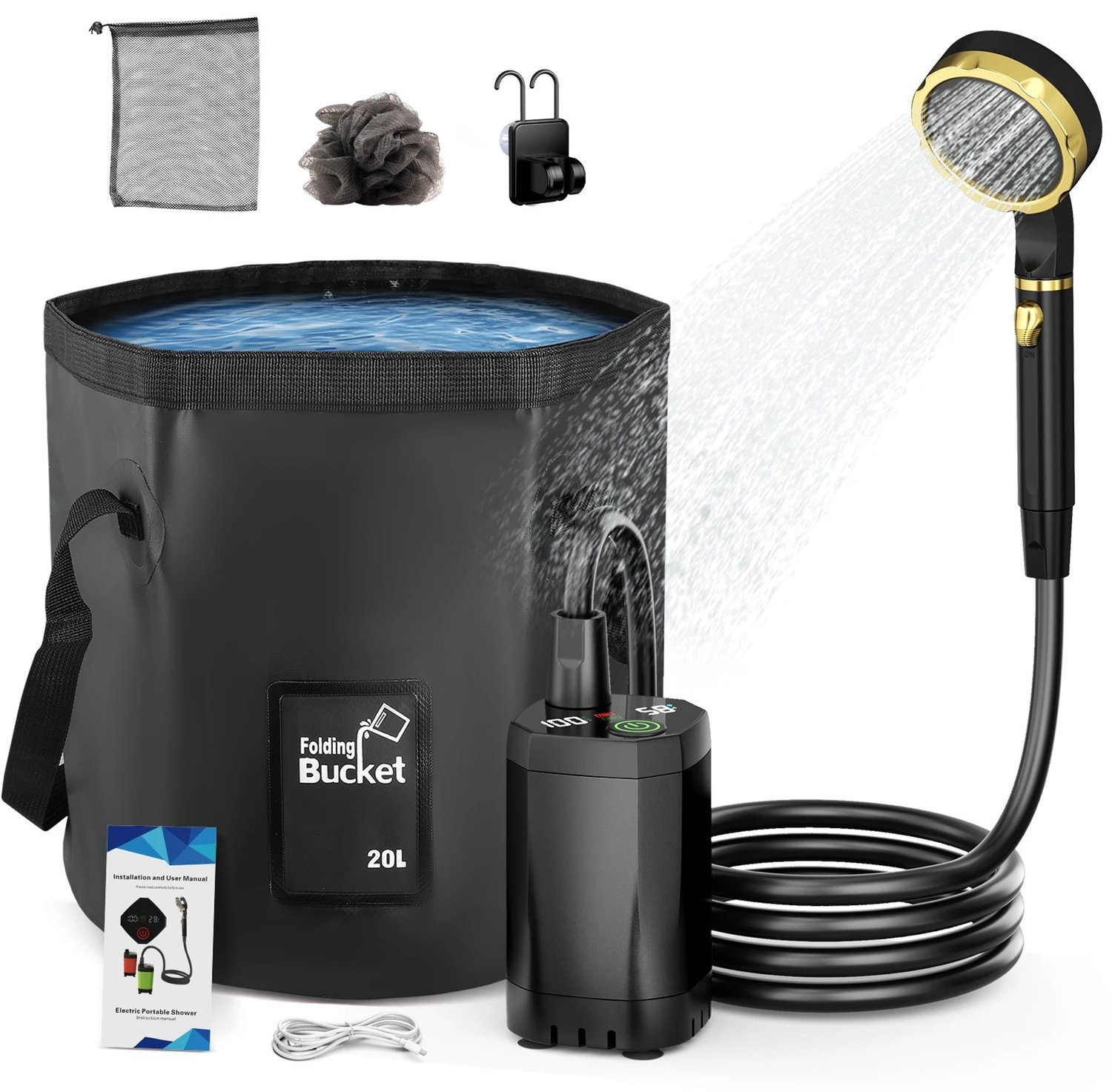 Heidat camping douche - Luxe Draagbare Douche - Oplaadbaar - 20 L - Met batterij 7900mAh - 120 tot 180 min gebruik - Nooddouche