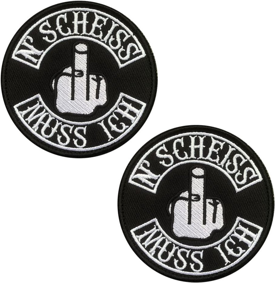 2 stuks middelvinger N'SCHEISS MUSS ICH geborduurde patches met haak en lus, middelvinger Fxxk naaien leuke patch voor bikers Moto Jeans jassen kleding tassen rugzak uniform