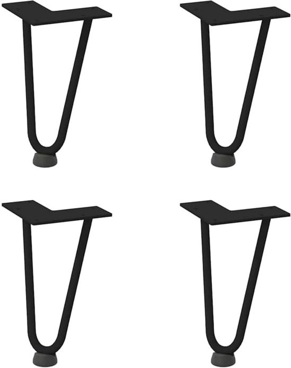 Set van 4 tafelpoten - Haarspeldstijl voor salontafel - Middenhoogte 20 cm, zwart massief staal