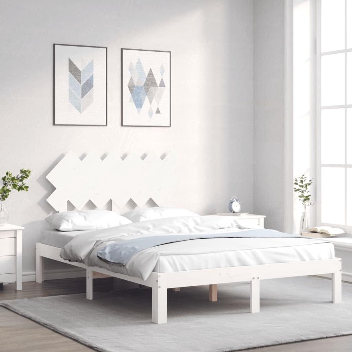 Tweepersoonsbed, massief houten bed met hoofdeinde, wit, 4FT Small Double geschikt voor familiekamers