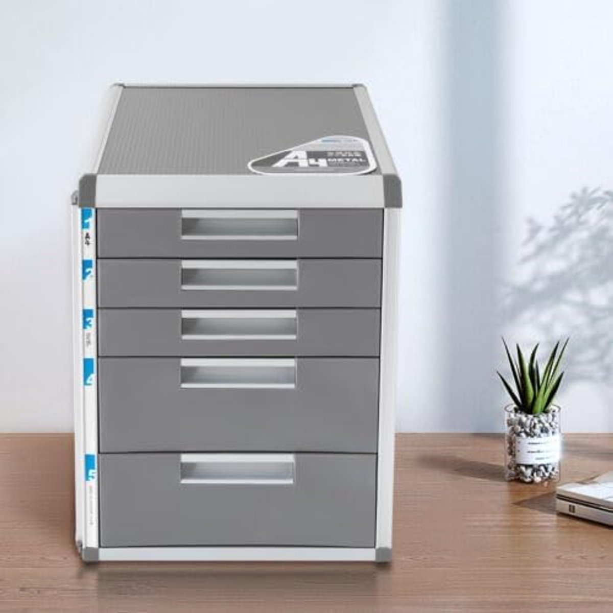 A4 5 schuifladen aluminiumlegering ladeboxen 40x36,5x44,8cm gesloten laden 10kg totale belastbaarheid archiefkast met slot
