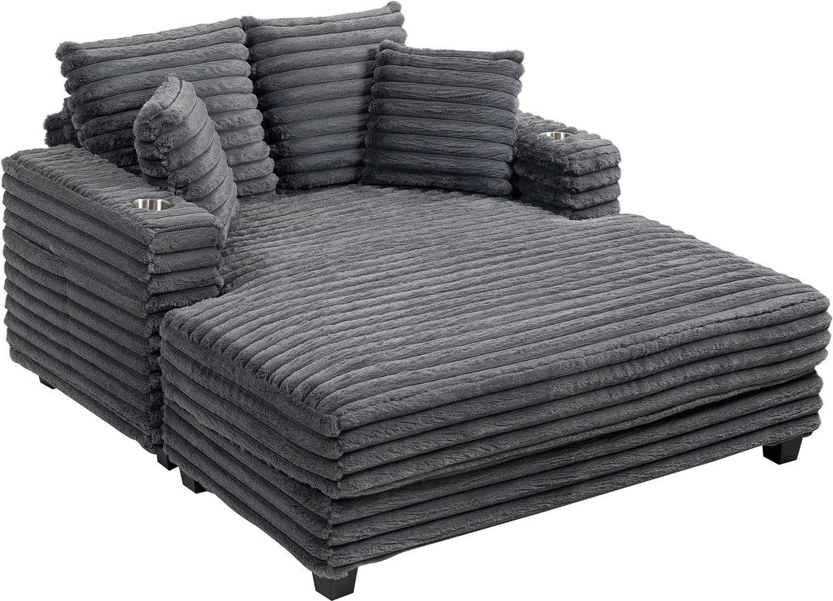 Homona Chaiselongue - Met bekerhouders en kussens - 134 x 151 x 89 cm - Grijs