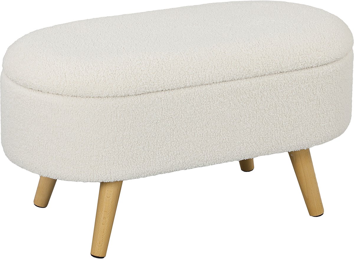 Homona Zitbank met opbergruimte - Met gestoffeerd deksel en houten poten - 82 x 41 x 45 cm - Wit