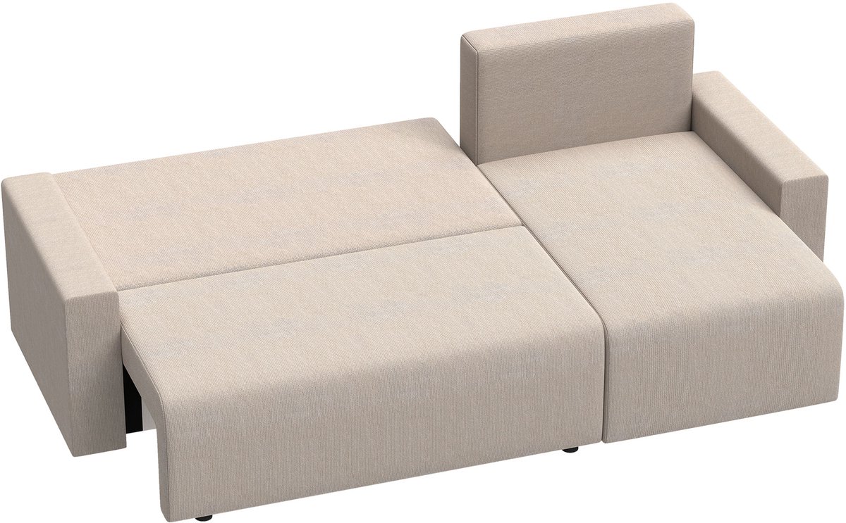 Homona Slaapbank met chaise longue - L-vormige 3-zits bank met opbergruimte - Inklapbaar - 226 x 125 x 86 cm - Beige