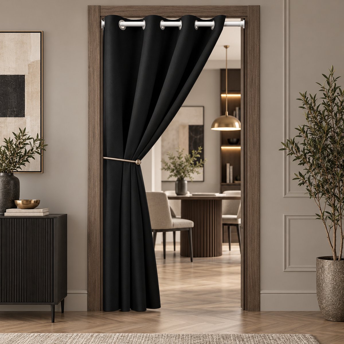 Lapamax Verduisterende Gordijnen - Gordijn Kant-en-Klaar met Ringen - Zacht Deurgordijn Lichtwerend - Privacy Scheidingsgordijn voor Woonkamer, Slaapkamer en Kantoor - Zwart - 132 x 203 cm (B x H) - 1 Stuk