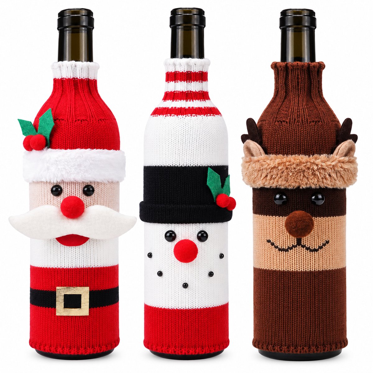 Nina's Giftshop® Wijnzakken Set 3 Stuks – Kerst Wijnzak – Wijntas – Wijnfles Cadeauverpakking – Kerstcadeau – Kerstversiering – Cadeau voor Man & Vrouw – Sinterklaas