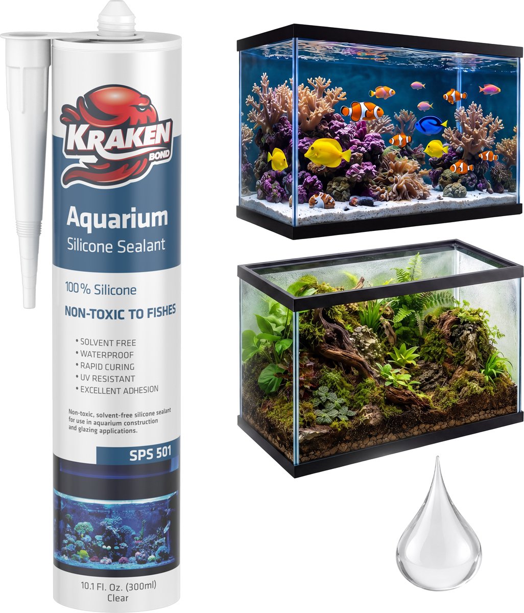 Kraken Bond Aquarium Siliconenkit Transparant 300 ml – 100% Silicone – Waterdichte Afdichting – Sterke Hechting – Voor Aquaria & Glas