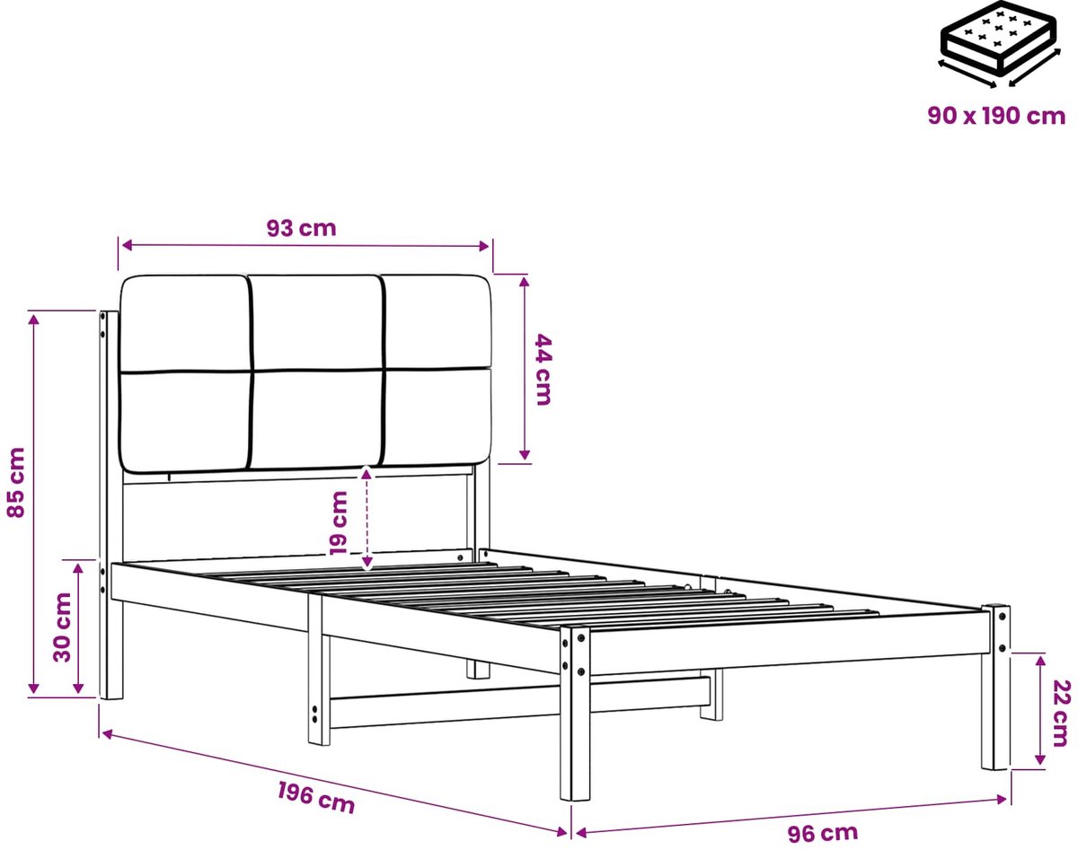 vidaXL Bedframe - met - gestoffeerd - hoofdbord - Whitewash - en - lichtgrijs Whitewash en lichtgrijs