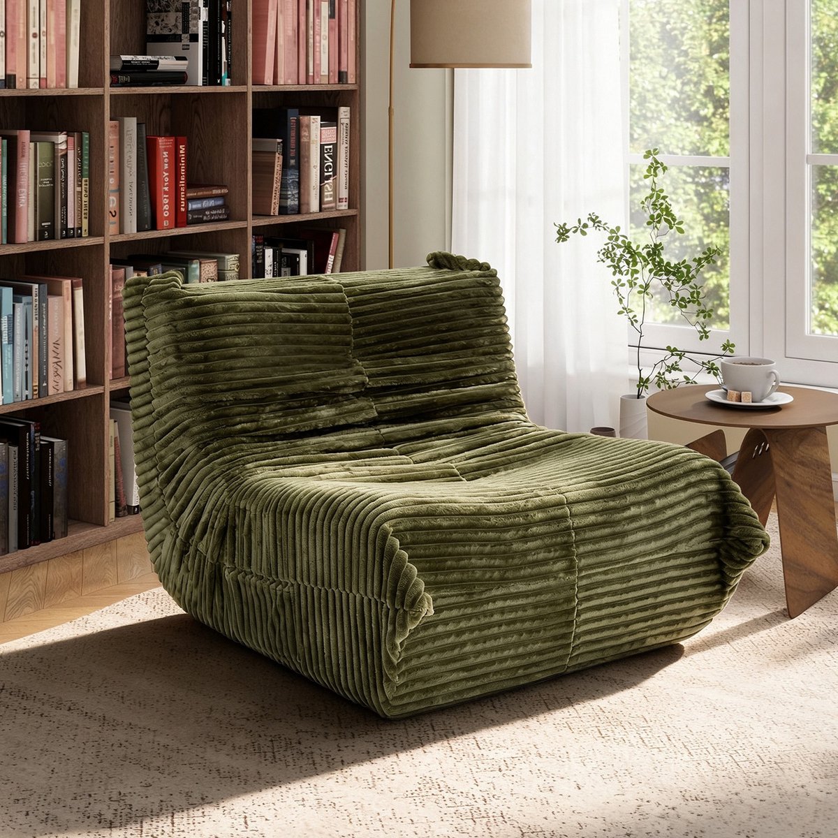 Puluomis Zitzak sofa - Fauteuil met Poef - Flueel Fleece - 30D spons - 90x100x69cm - Groente