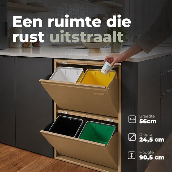 Veehaus afvalscheidingssysteem in een keuken met afmetingen 56cm breed, 24,5cm diep, 90,5cm hoog.