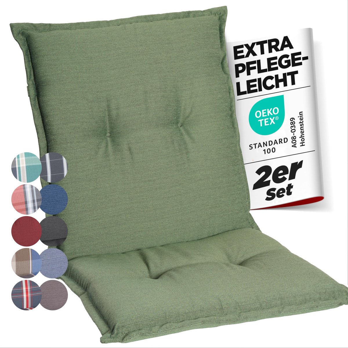 Tuinstoelkussen van polyester, 6 cm dik, met lage rugleuning