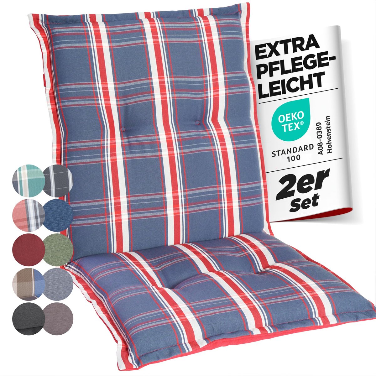 Tuinstoelkussen van polyester, 6 cm dik, met lage rugleuning
