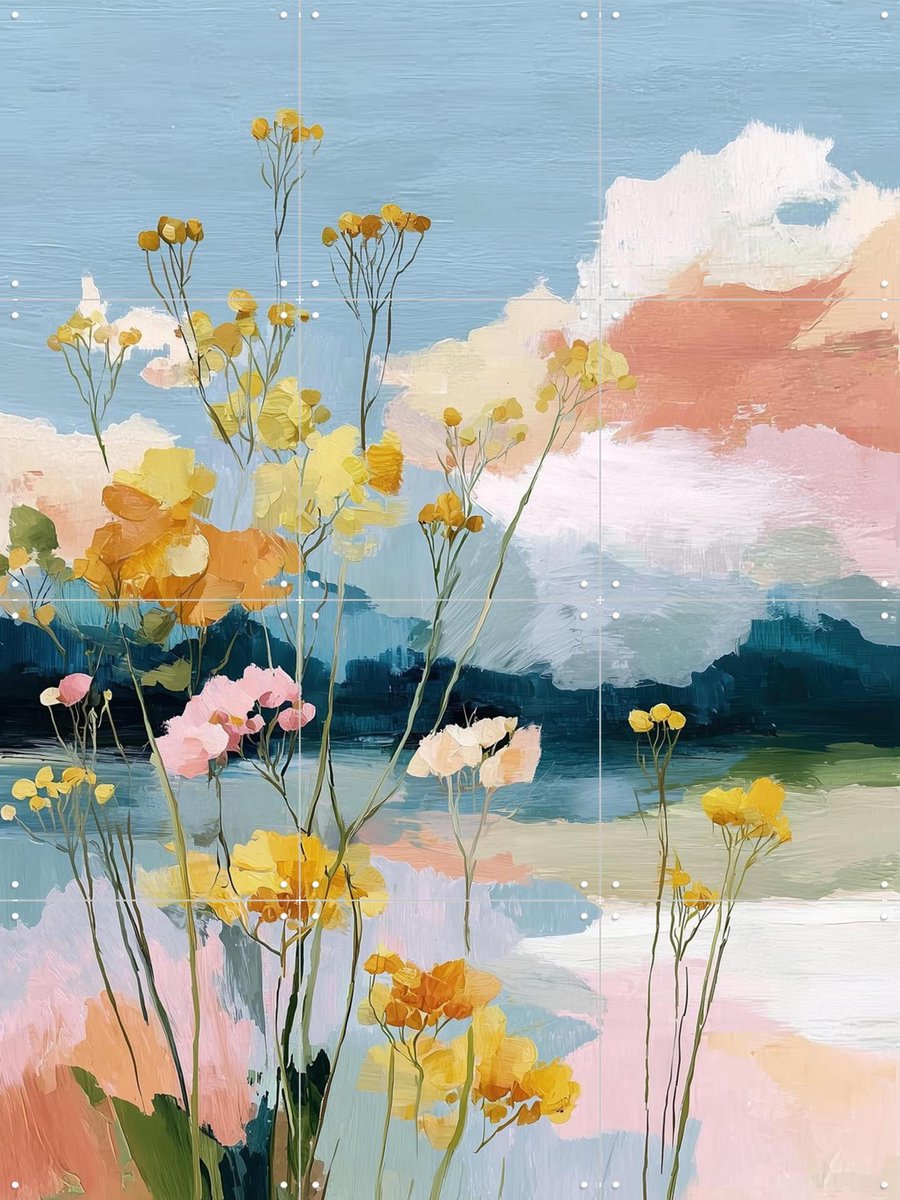 IXXI Pastel Botanical Shore, Branka Kodžoman - 60 x 80 cm - Gratis ophangtool - Grote wanddecoratie en posters - Kwaststreken, Fantasierijk, Modern
