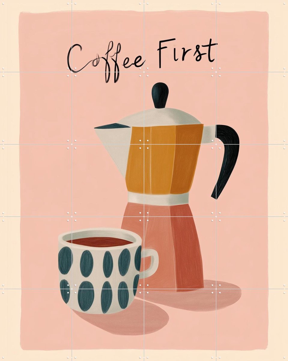 IXXI Coffee First, Branka Kodžoman - 80 x 100 cm - Gratis ophangtool - Grote wanddecoratie en posters - Kleurrijk, Modern, Eetkamer, Keuken