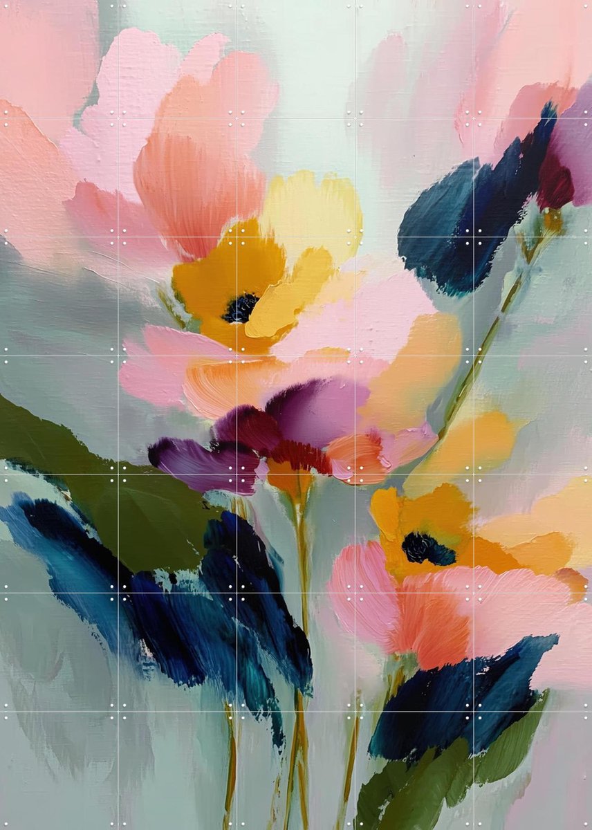 IXXI Blush Florals With Midnight Leaves, Branka Kodžoman - 100 x 140 cm - Gratis ophangtool - Grote wanddecoratie en posters - Modern, Kleurrijk