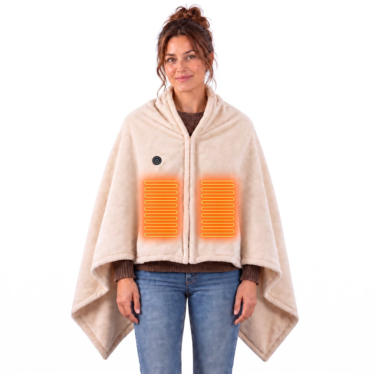 Verwarmde Hoodie Deken 25-40°C - Fleece Deken Hoodie 150x80cm - Blanket Hoodie met 3 Standen - Warmtedeken 1 Persoons - Warmte Poncho - Verwarmde Hoodie Dames en Heren - Hitte Deken - Hoodie Dekens voor Kinderen & Volwassenen - Beige - Silvergear