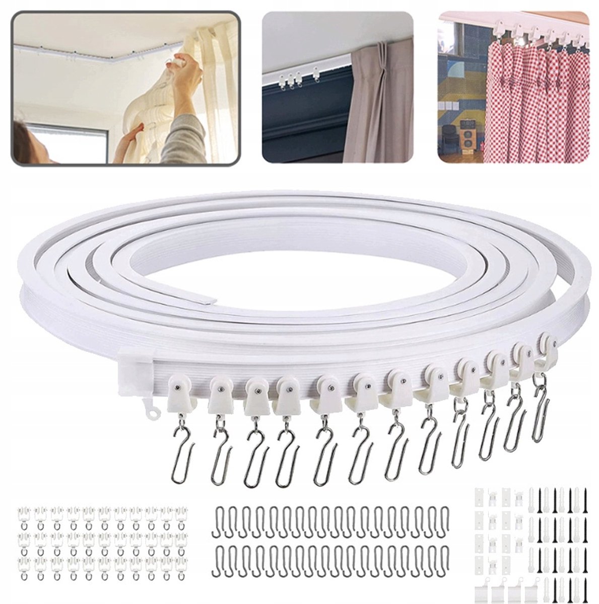 5 Meter En Plafondmontageaccessoires – Flexibele Gordijnrail Van Buigbare PVC En Koolstofstaal – Corrosiebestendig En Geschikt Voor Zware Stoffen – Eenvoudig Te Knippen En Te Verbinden – Voor Thuis, Kantoor En Evenementenachtergronden