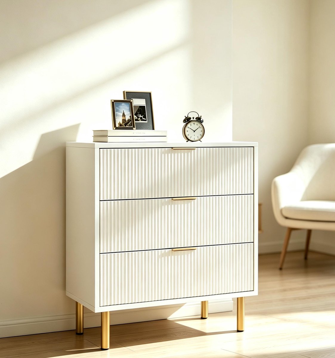 Ladekast 3 Lades Hout Metalen Poten – Zwart – 76 cm – voor Slaapkamer Woonkamer of Gang