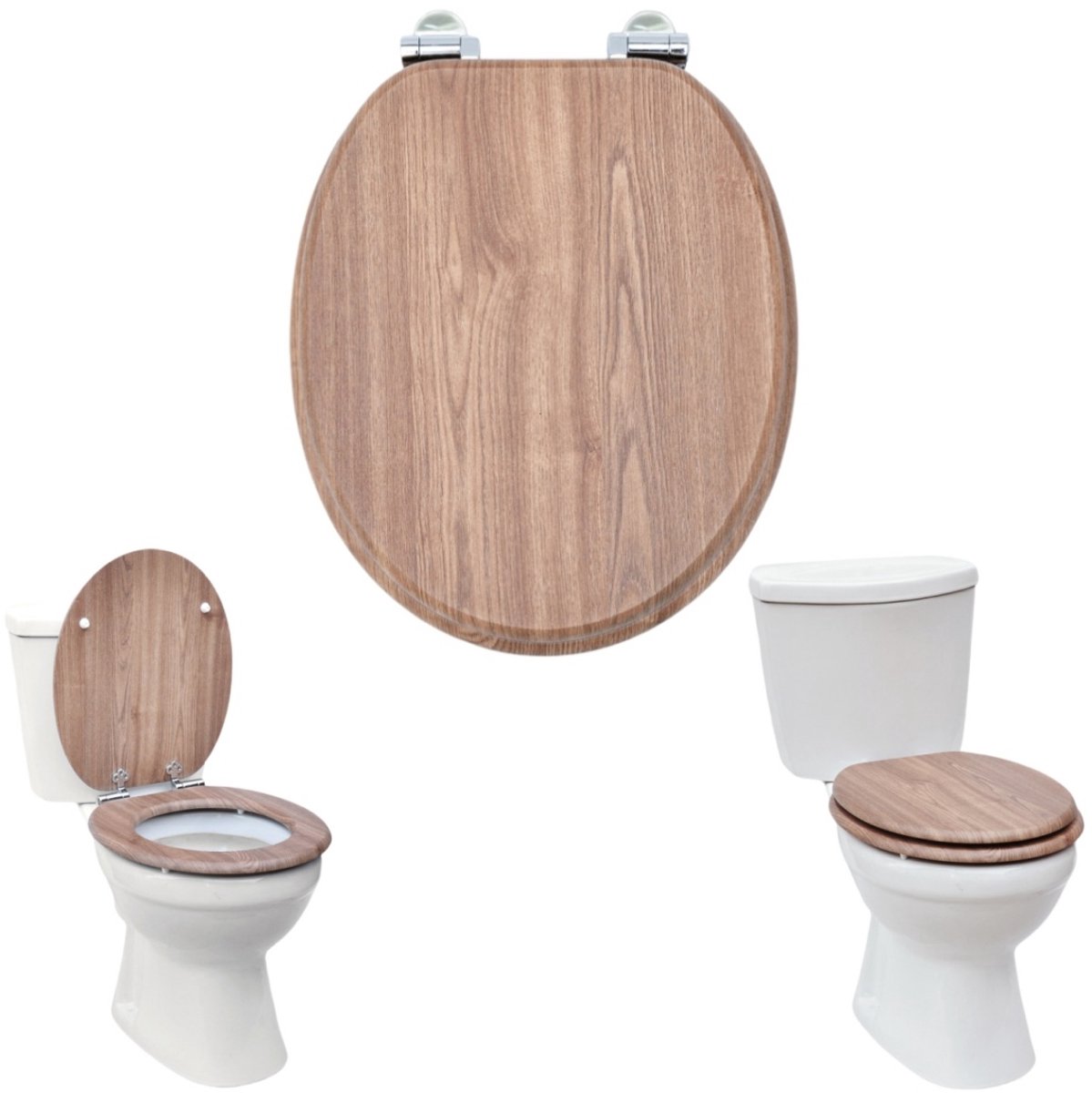 Toiletbril - WC bril - Houten toiletbril - Automatisch langzaam sluiten - Schroefmontage - Duurzaam - Makkelijk schoon te maken - Stil - Badkameraccessoires - Geschikt voor badkamer, WC, toilet (bruin, 43*37cm)