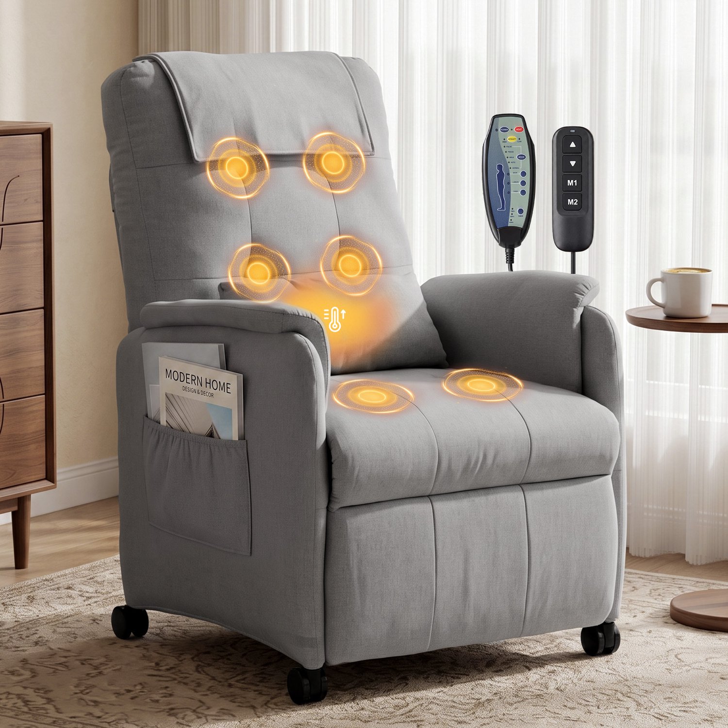 LEADZM Elektrische Stoel - Elektrische Relaxstoel - Massagestoel - Relaxfauteuil - Zetel - Katoen-Linnen - 1 persoons - Met armleuning - Lichtgrijs