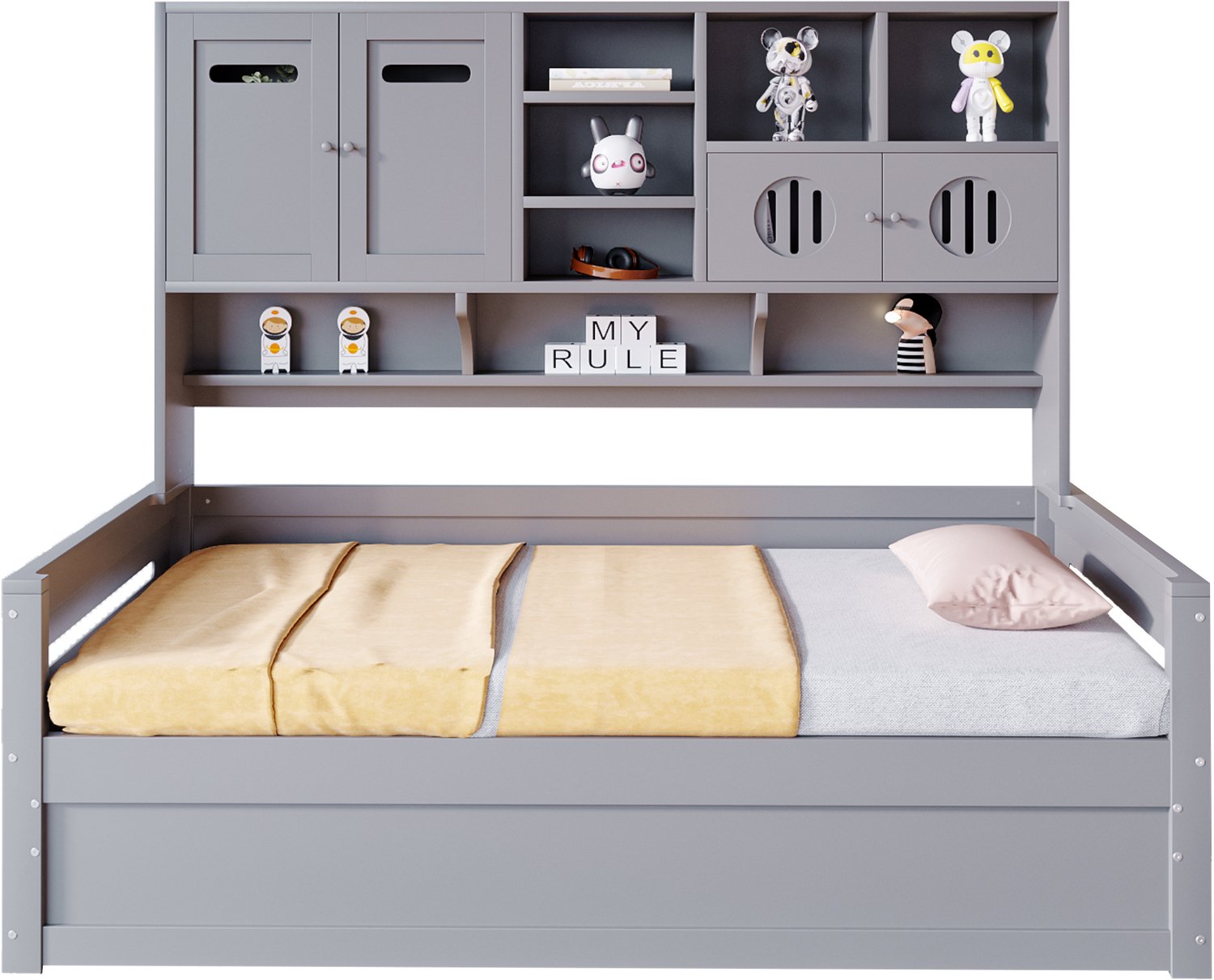 MUVANO Eenpersoonsbed 90x200 met opbergruimte - houten slaapbank met hydraulisch hefmechanisme, 15 latten, grijs, zonder matras voor kleine kamers