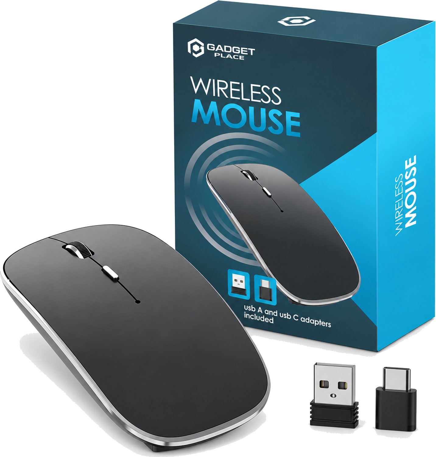 Bol.com Gadgetplace Draadloze muis voor Laptop en Computer - Ergonomisch - Stille klik - USB C adapter - Zwart aanbieding
