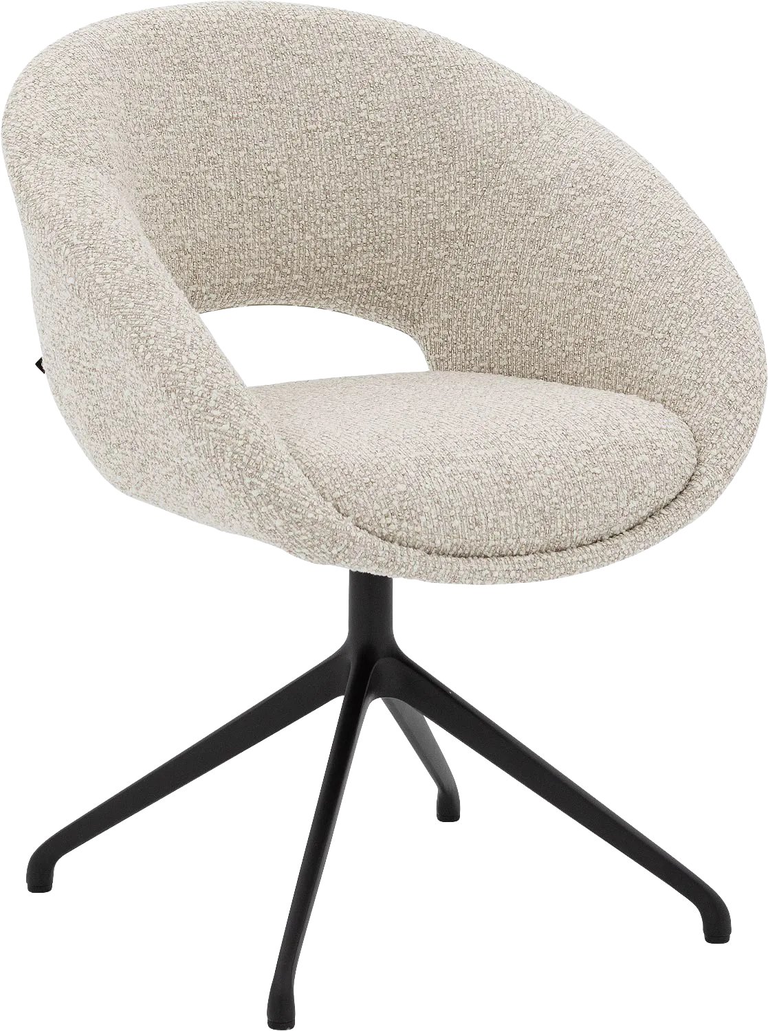 Goossens Eetkamerstoel Babs - Beige - Stof - Met Armleuning - Draaibaar stof grof geweven zand