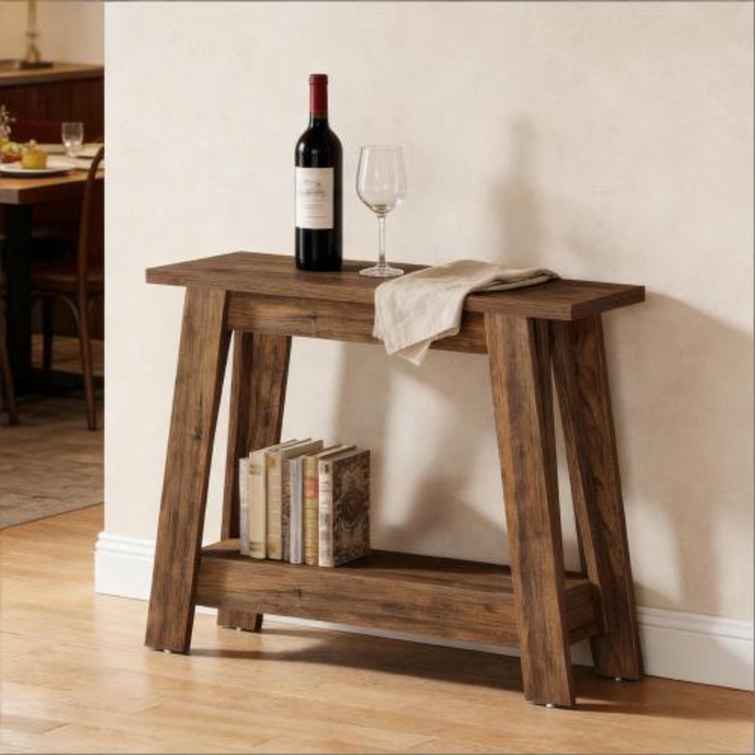 FloraGrace Consoletafel - Smal Met 2 Open Planken - Voor Hal En Achter Bank - Hout - 105x30x80 cm - Rustiek Bruin Natuurlijk