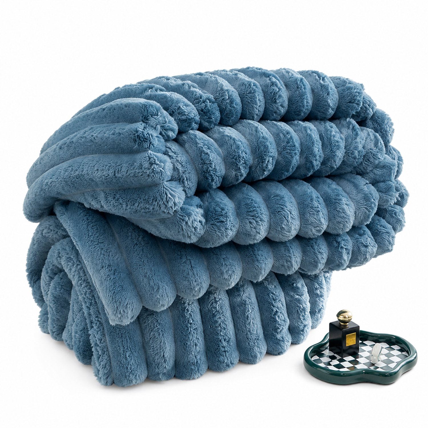 SWGOTA Blauwe gestreepte pluche deken 120 x 200 cm van polyester, machinewasbaar, voor bank en dutjes