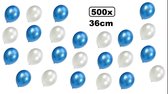 500x Super kwaliteit ballonnen metallic blauw/wit 36cm
