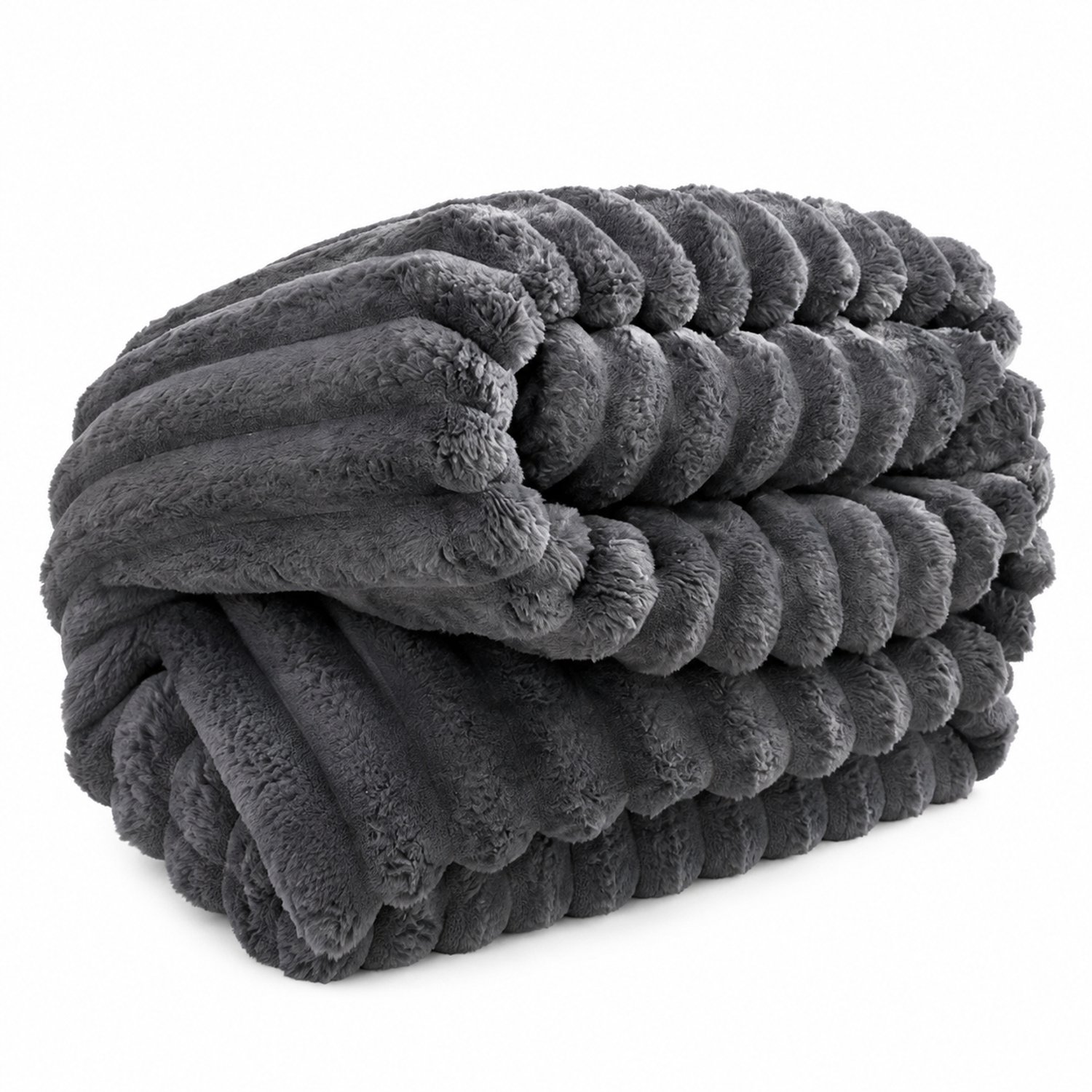 SWGOTA Donkergrijze gestreepte plaid 150 x 200 cm, polyester fleece deken, machinewasbaar voor bank en dutje Donkergrijs