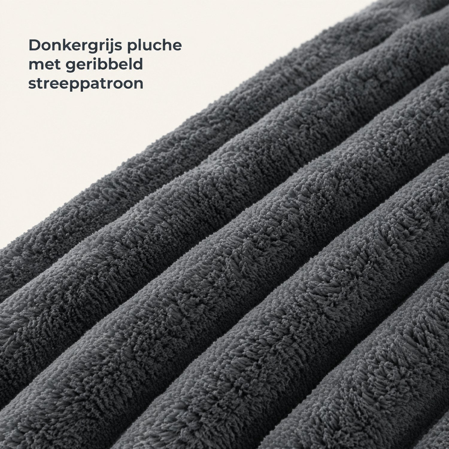 SWGOTA Donkergrijze pluche deken 200 x 230 cm met strepen, polyester en machinewasbaar, voor bank en kantoor donkergrijs