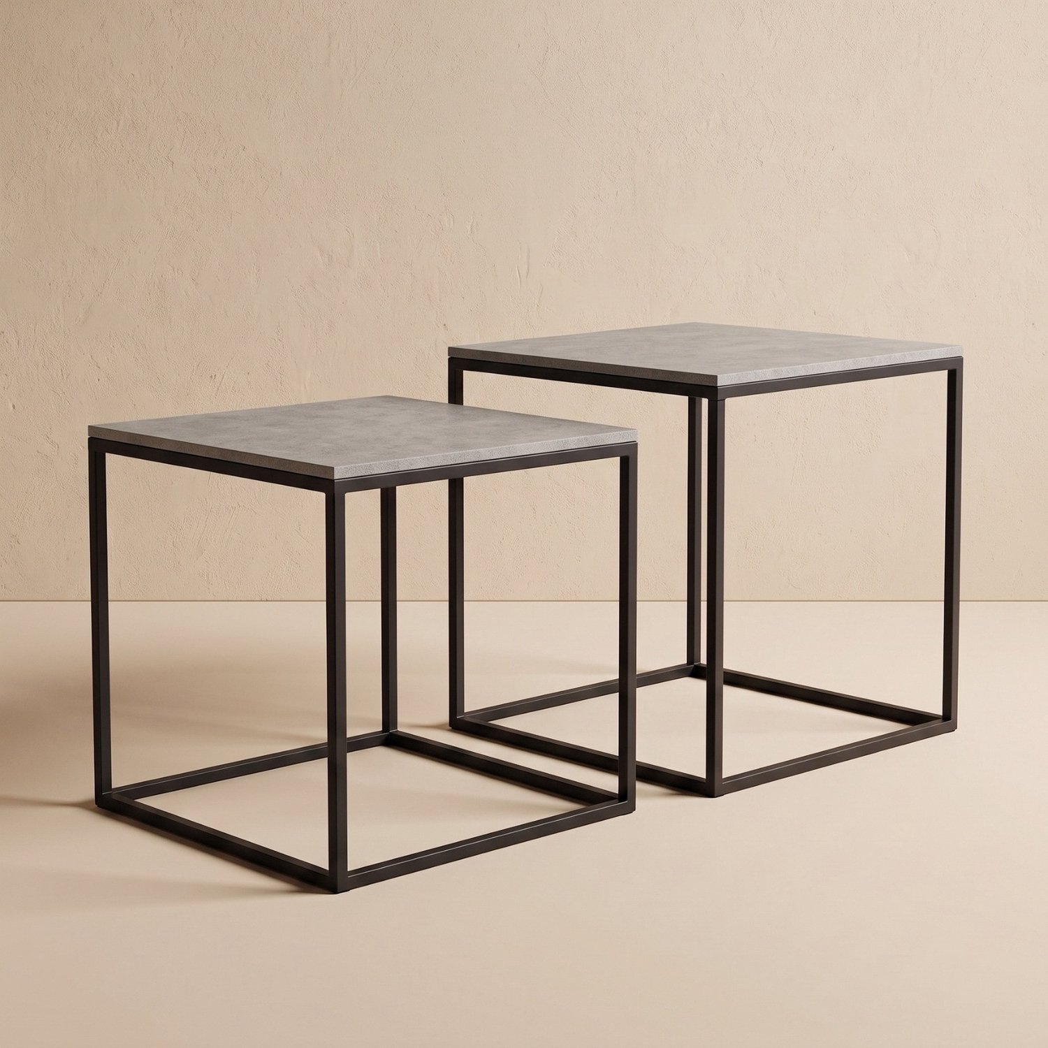SCENA LIVING Set van 2 vierkante salontafels van verschillende afmetingen, 50 x 50 x 50,5 cm zwart