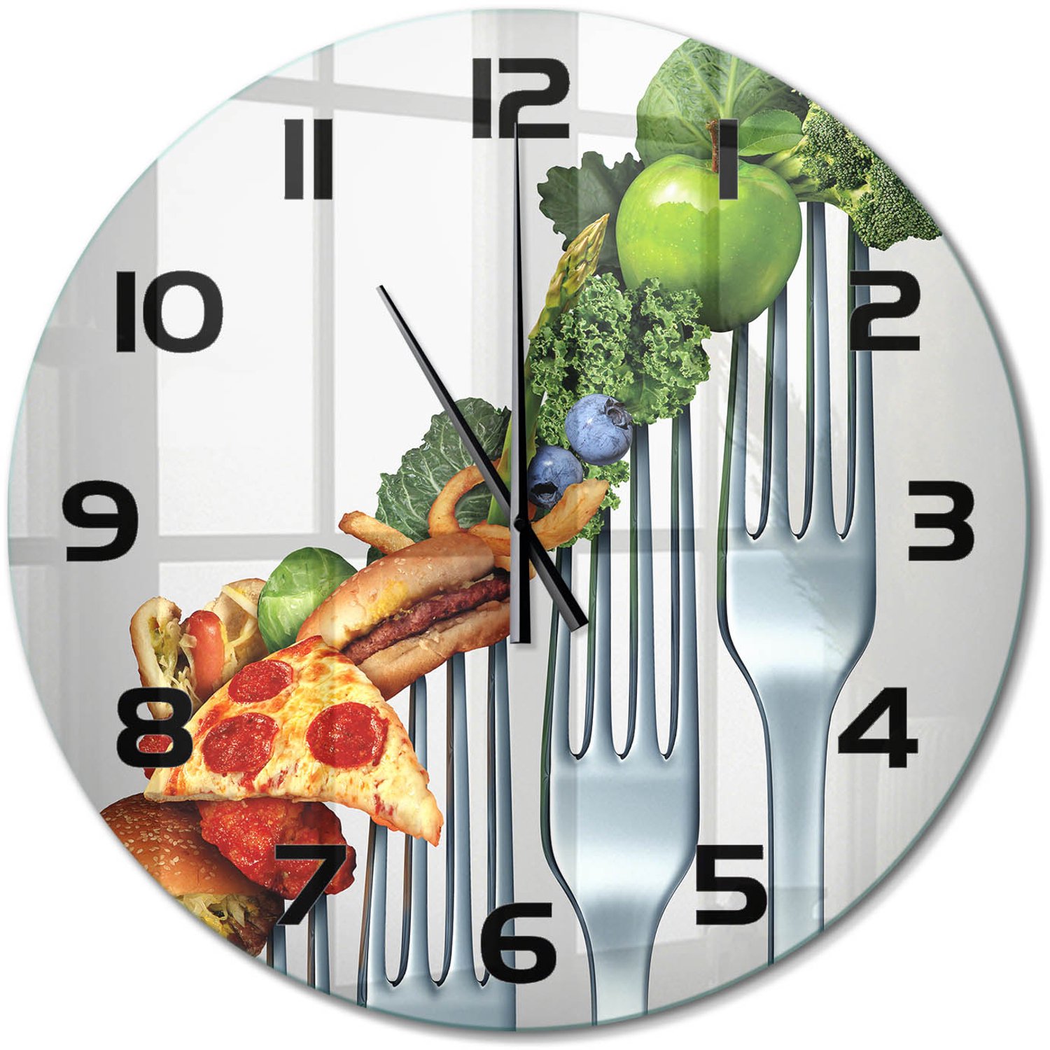 TULUP Wandklok - Vooruitgang in de voeding Glazen Wandklok Design - fi60 cm - Veelkleurig Klok Glas Met Opdruk - Zwarte handen - Ronde Klok - Wandklok Glas Met Motief - Decoratieve Glazen Klok
