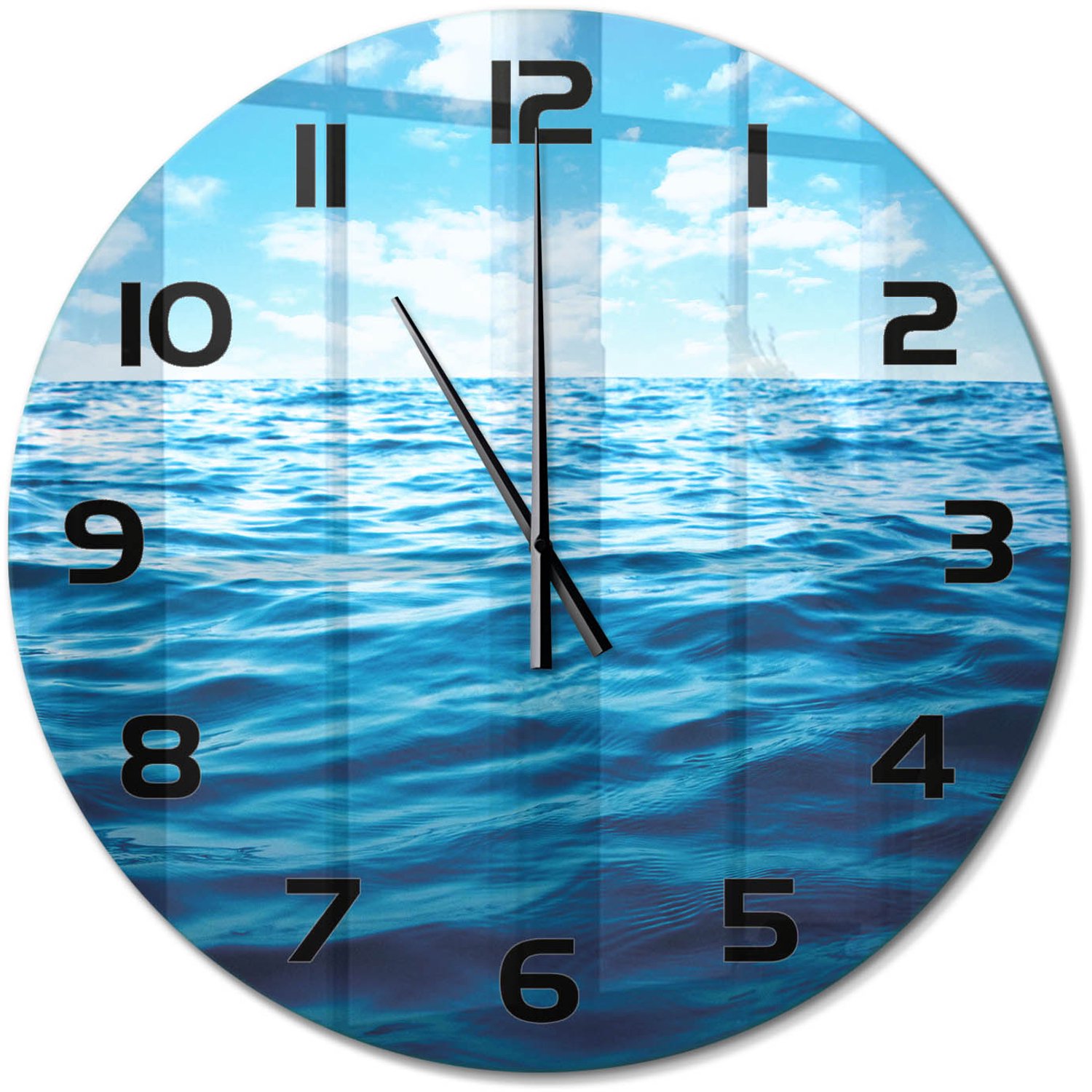 TULUP Wandklok - Zeewater Glazen Wandklok Design - fi60 cm - Blauw Klok Glas Met Opdruk - Zwarte handen - Ronde Klok - Wandklok Glas Met Motief - Decoratieve Glazen Klok