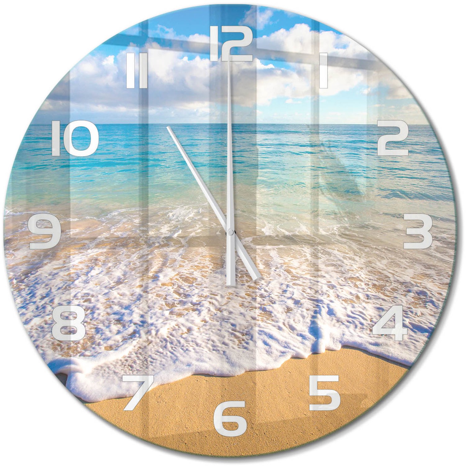 TULUP Wandklok - Hawaiiaans strand Wandklok Glas Decoratie - fi60 cm - Blauw Gekleurde Glazen Klok - Witte handen - Ronde Klok - Klok Glas Met Opdruk - Moderne Wandklok Glas