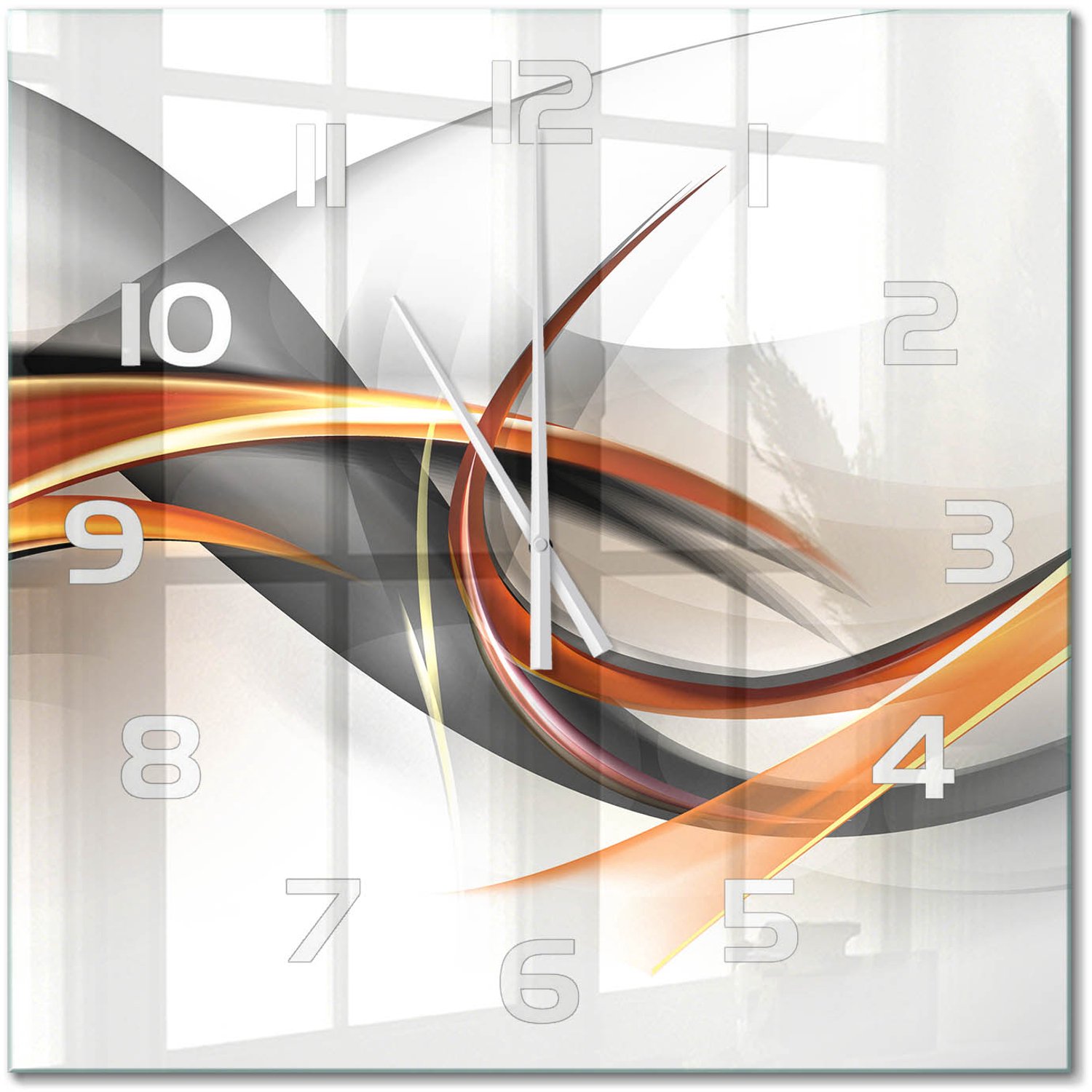 TULUP Wandklok - Golfabstractie Decoratieve Glazen Klok - 60x60 cm - Oranje Glazen Wandklok Design - Witte handen - Vierkante Klok - Glazen Klok Met Print - Wandklok Glas Met Motief