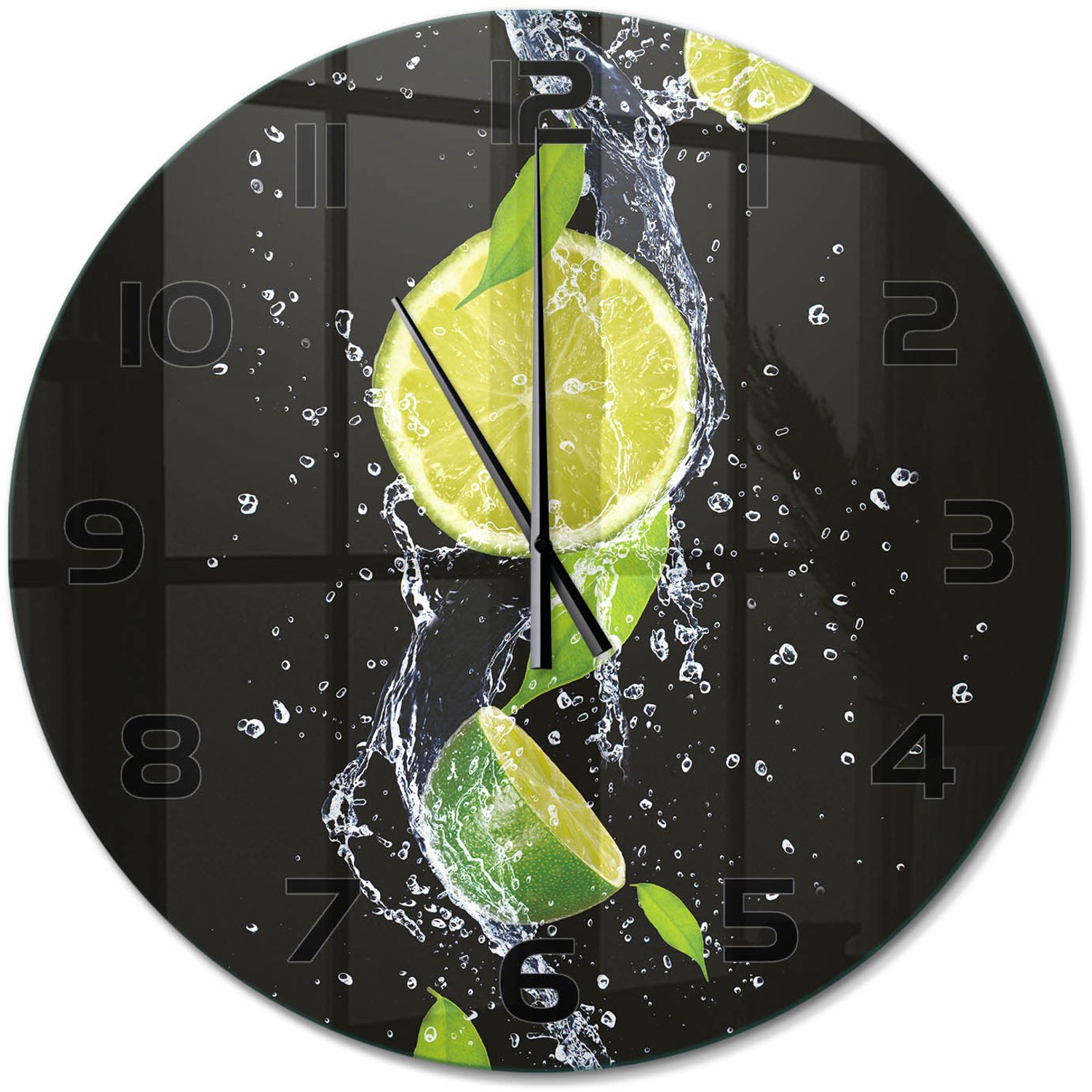TULUP Wandklok - Kalk en water Glazen Klok Met Print - fi60 cm - Groente Wandklok Glas Met Motief - Zwarte handen - Ronde Klok - Wandklok Glas Decoratie - Gekleurde Glazen Klok