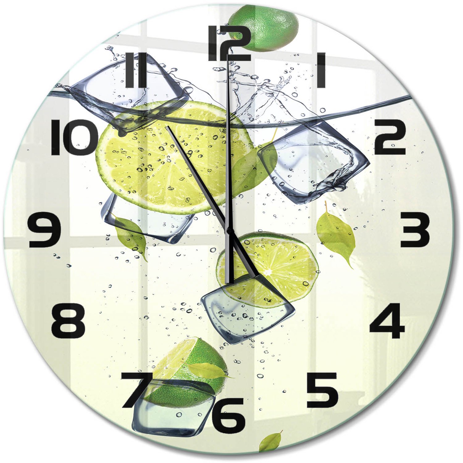 TULUP Wandklok - Limoenen en ijs Decoratieve Glazen Klok - fi60 cm - Groente Glazen Wandklok Design - Zwarte handen - Ronde Klok - Glazen Klok Met Print - Wandklok Glas Met Motief