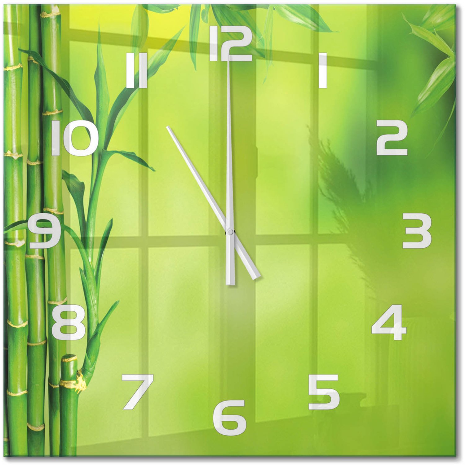 TULUP Wandklok - Bamboe Gekleurde Glazen Klok - 60x60 cm - Groente Glazen Klok Met Print - Witte handen - Vierkante Klok - Moderne Wandklok Glas - Wandklok Glas Decoratie